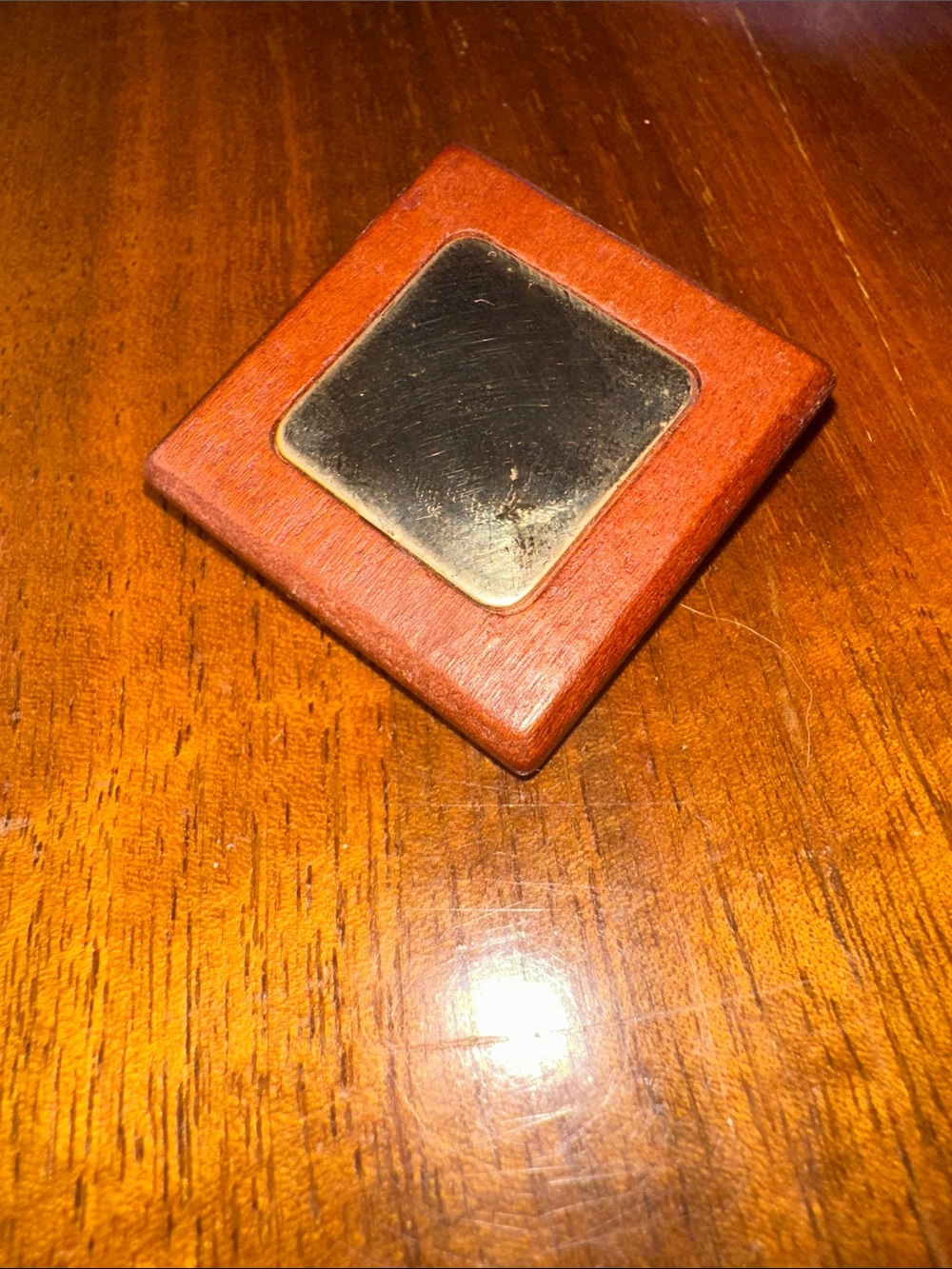Unique Vintage Modernist/Minimalist Wood & Gold Tone Metal Square Brooch